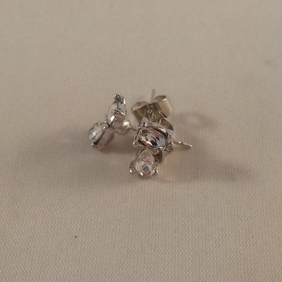 925 Sterling Silver Cat Bow Swirl Diamond Zircon Cat Stud Earrings Party Gift - Picture 3 of 4